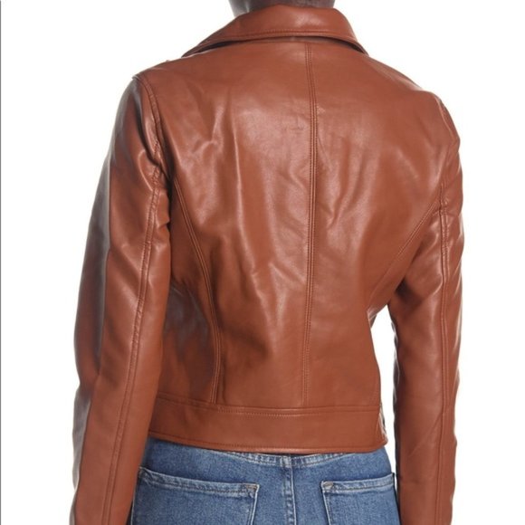NWT BLANKNYC Faux Leather Full Zip Moto Jacket in Cognac - Picture 2 of 13